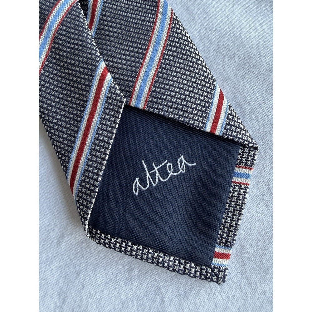 Altea Micro Geometric Woven Striped Long Skinny 60.5 x 3 100% Silk Tie Necktie